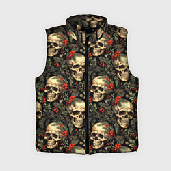 Женский жилет Череп рябина шишки и хвойные ветки, цвет: 3D-черный