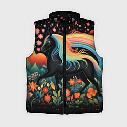 Женский жилет Лошадка с радужной гривой в стиле фолк-арт, цвет: 3D-светло-серый