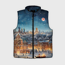 Женский жилет Ночной новогодний город, цвет: 3D-черный