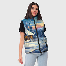 Женский жилет Зимний новогодний пейзаж, цвет: 3D-красный — фото 2