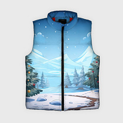 Женский жилет Новогодний пейзаж с елками, цвет: 3D-красный