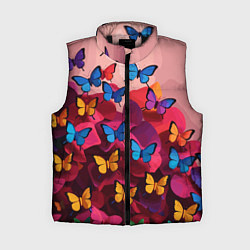 Женский жилет Разноцветные бабочки - розовые цветы, цвет: 3D-черный