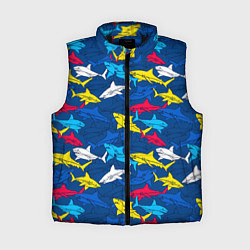 Женский жилет Разноцветные акулы на глубине, цвет: 3D-черный