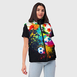 Женский жилет Разноцветные футбольные мячи, цвет: 3D-черный — фото 2