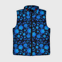 Женский жилет Новогодняя гжельская роспись чёрный фон, цвет: 3D-красный