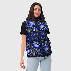 Женский жилет Новогодняя гжельская роспись цветами на чёрном фон, цвет: 3D-черный — фото 2