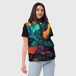Женский жилет Яркие кислотные разноцветные пятна в виде камуфляж, цвет: 3D-черный — фото 2
