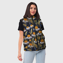 Женский жилет Вышитые ромашки, цвет: 3D-черный — фото 2