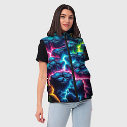 Женский жилет Трещины и неон, цвет: 3D-черный — фото 2