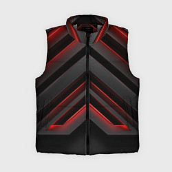 Женский жилет Красные яркие неоновые полосы на черной абстракции