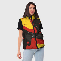 Женский жилет Красные желтые оранжевые пятна краски абстракция, цвет: 3D-черный — фото 2