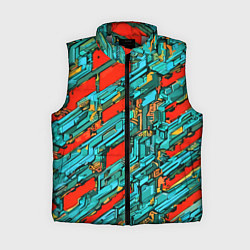 Женский жилет Голубые фрагменты на красном фоне