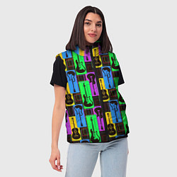 Женский жилет Красочные гитары, цвет: 3D-черный — фото 2