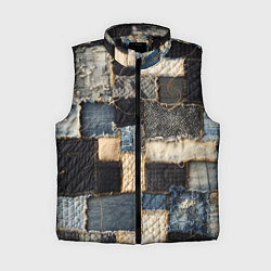 Женский жилет Заплатки пэчворк на джинсе, цвет: 3D-черный