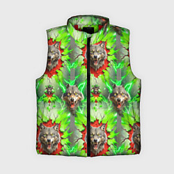 Женский жилет Волки из зеленого паттерна