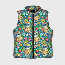 Женский жилет Коты и летний вайб паттерн, цвет: 3D-красный