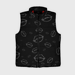 Женский жилет Паттерн серый контур губ на чёрном - lips black, цвет: 3D-красный