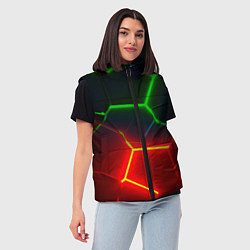 Женский жилет Зеленые и красные неоновые плиты в разломе, цвет: 3D-черный — фото 2