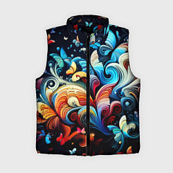 Женский жилет Бабочки и цветы в ночи - фантазия, цвет: 3D-красный
