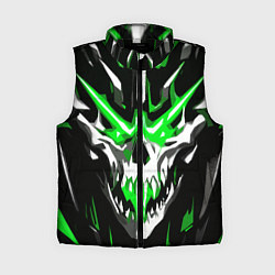 Женский жилет Абстрактный белый череп и зелёные полосы, цвет: 3D-черный