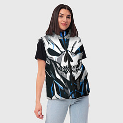 Женский жилет Белый череп и синие полосы на чёрном фоне, цвет: 3D-светло-серый — фото 2