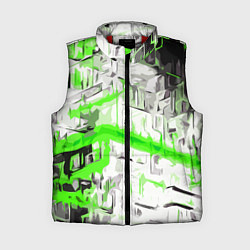Женский жилет Бело-зелёная абстракция на чёрном фоне, цвет: 3D-красный