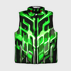 Женский жилет Абстрактные зелёные линии на чёрном фоне, цвет: 3D-красный