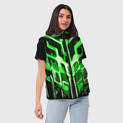 Женский жилет Абстрактные зелёные линии на чёрном фоне, цвет: 3D-красный — фото 2