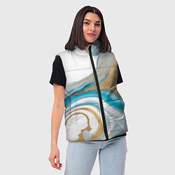 Женский жилет Бело-голубой с золотом абстрактный узор, цвет: 3D-черный — фото 2