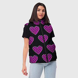 Женский жилет Эмо клетчатый паттерн - сердце черно розовое, цвет: 3D-черный — фото 2