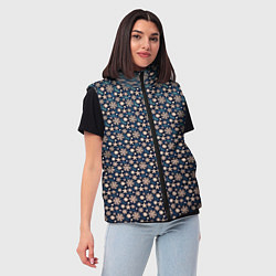 Женский жилет Зимний паттерн тёмно-синий со снежинками, цвет: 3D-черный — фото 2