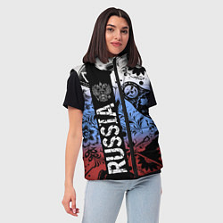 Женский жилет Герб России на фоне матрёшек балалайки и славянски, цвет: 3D-светло-серый — фото 2