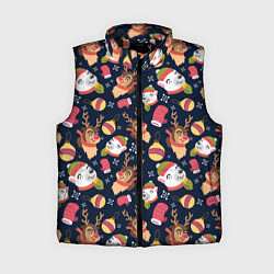 Женский жилет Новогодний детский паттерн с животными, цвет: 3D-черный