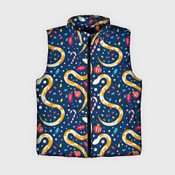 Женский жилет Новогодний паттерн символ года 2025, цвет: 3D-черный
