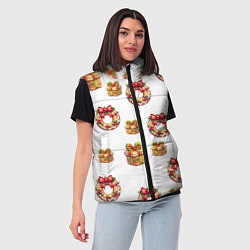 Женский жилет Много новогодних пончиков и подарков с бантиком и, цвет: 3D-светло-серый — фото 2