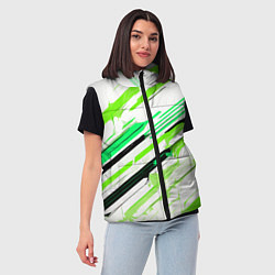 Женский жилет Чёрно-зелёно-салатовые полосы на белом фоне, цвет: 3D-красный — фото 2