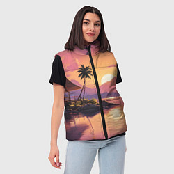 Женский жилет Домик на берегу закат, цвет: 3D-черный — фото 2