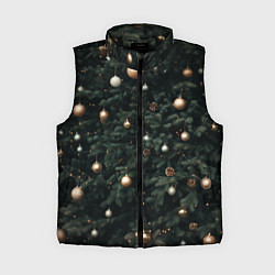 Женский жилет Паттерн - Новогодняя елка, цвет: 3D-черный