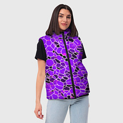 Женский жилет Абстрактные плитки фиолетовые и чёрные, цвет: 3D-светло-серый — фото 2