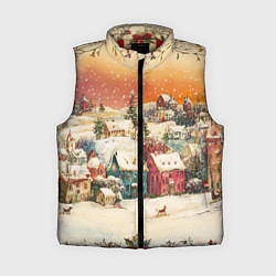 Женский жилет Новогодний город из разноцветных домов, цвет: 3D-красный