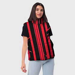 Женский жилет Толстые красные полосы на чёрном фоне, цвет: 3D-черный — фото 2
