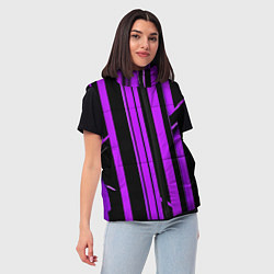Женский жилет Толстые фиолетовые полосы на чёрном фоне, цвет: 3D-светло-серый — фото 2