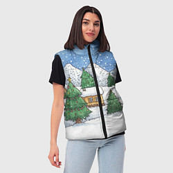 Женский жилет Домики и елки - новый год, цвет: 3D-светло-серый — фото 2