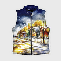 Женский жилет Новогодний пейзаж акварель, цвет: 3D-черный