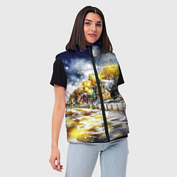 Женский жилет Новогодний пейзаж акварель, цвет: 3D-черный — фото 2