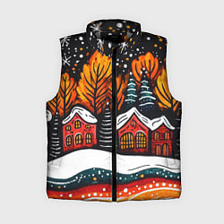 Женский жилет Новогоднее настроение - домики и елки, цвет: 3D-светло-серый