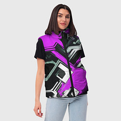 Женский жилет Бело-фиолетовый техно паттерн на чёрном фоне, цвет: 3D-светло-серый — фото 2