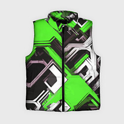 Женский жилет Бело-зелёный техно паттерн на чёрном фоне