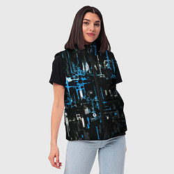 Женский жилет Бело-синяя тревожная абстракция на чёрном фоне, цвет: 3D-черный — фото 2