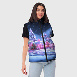 Женский жилет Неоновые новогодние домики, цвет: 3D-красный — фото 2